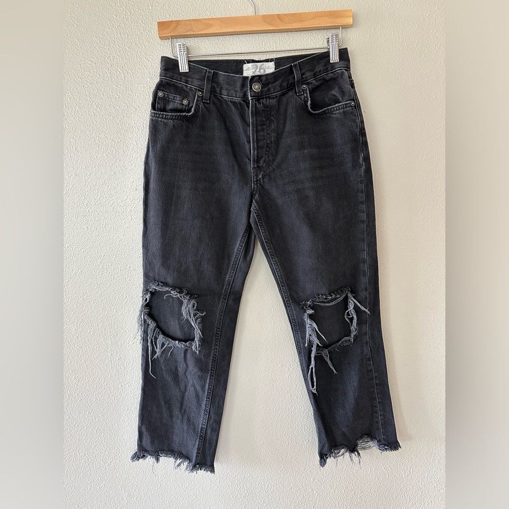 We The Free Black Distressed Raw Hem High Waist Jeans Size 26